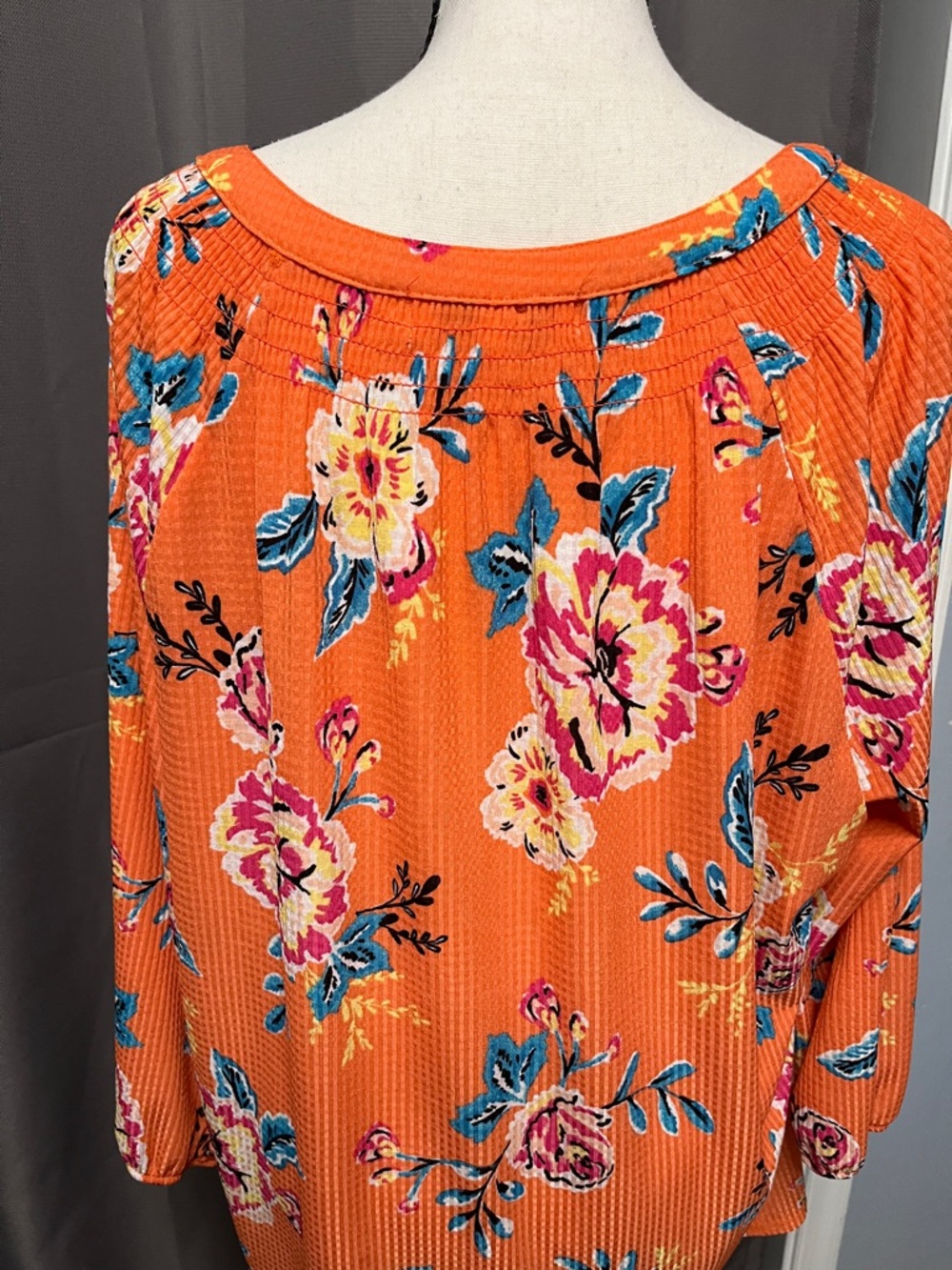 Floral Orange Henley Tunic Top - Picture 4 of 5